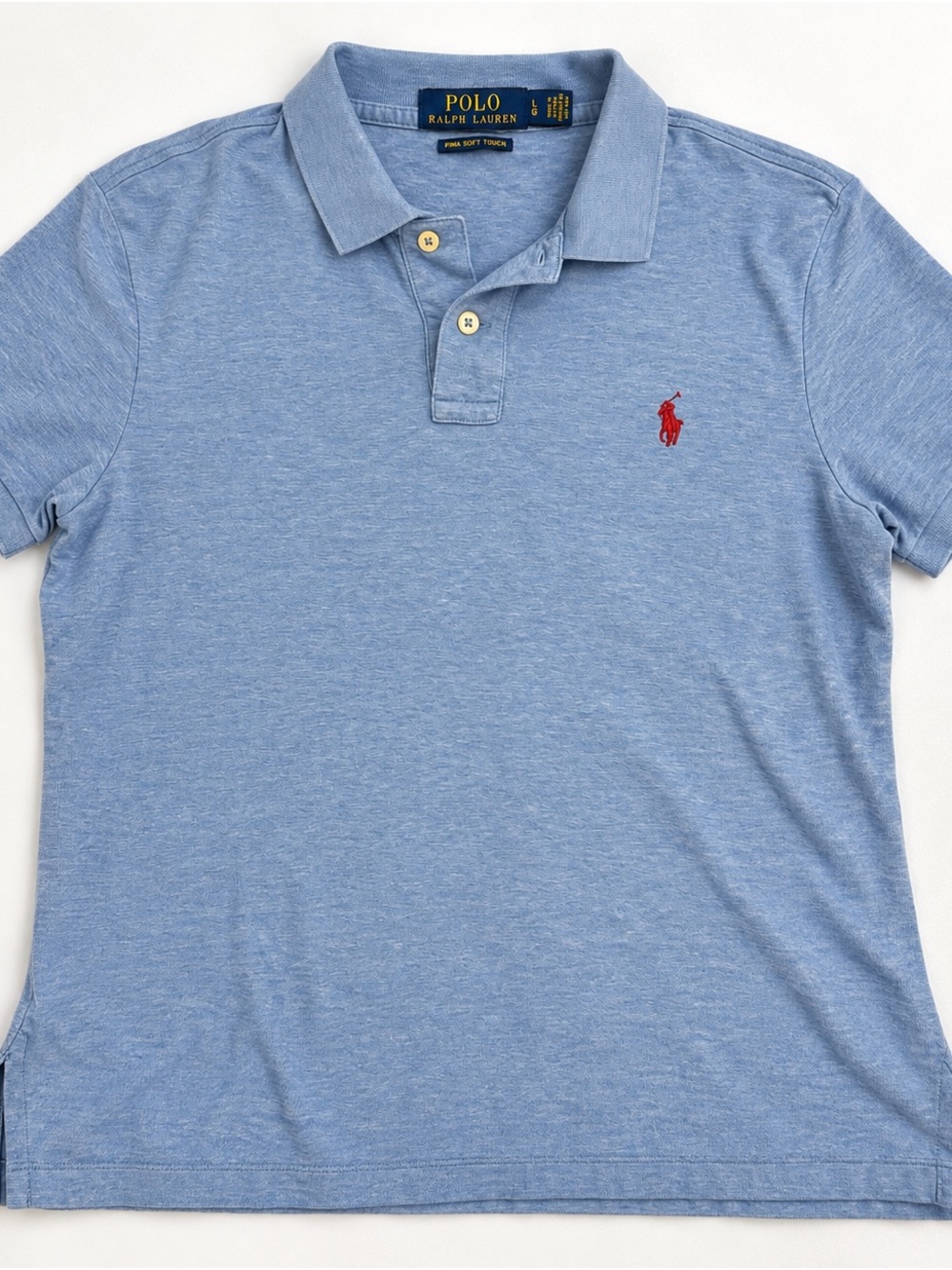 Polo by Ralph Lauren Men’s Large Pima Soft Light Blue Polo Shirt with Red Logo